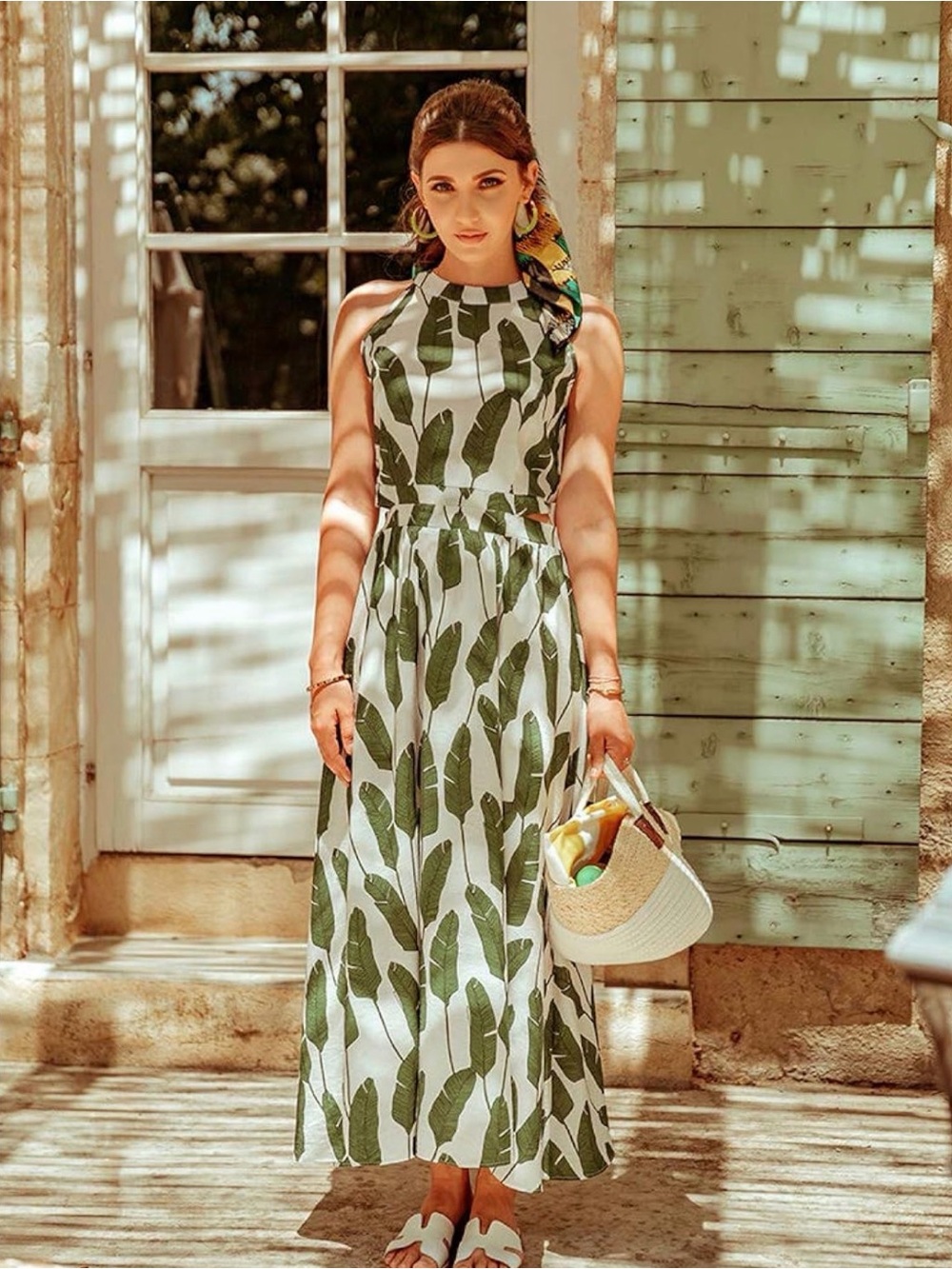 Chicwish Maxi Dress with Green Leaf Print